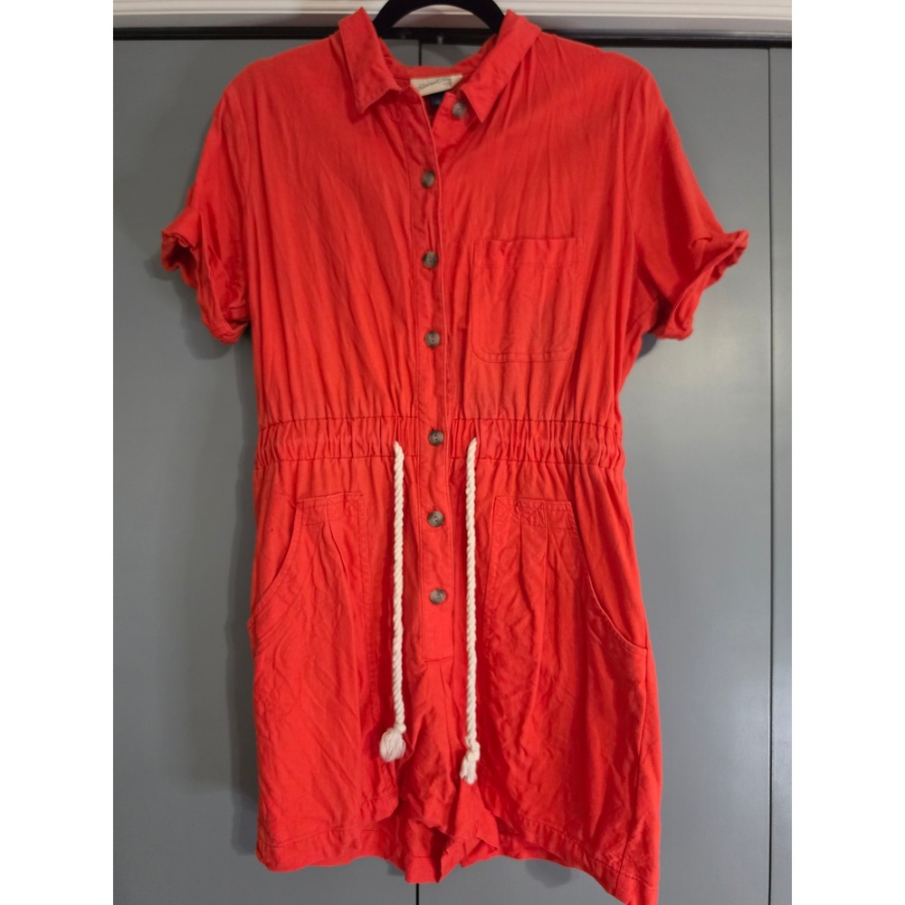 Excellent Universal Thread Utility Romper Small Orange Short Sleeve Button Front